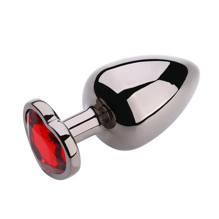 Female Sex Toys PLGZ Hartvormige Metalen Buttplug Zwart Metallic Rode Siersteen Verkrijgbaar in 3 maten PLGZ