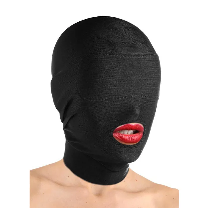 Male Sex Toys | XR Brand Disguise Open Mouth Hood With Padded Blindfold