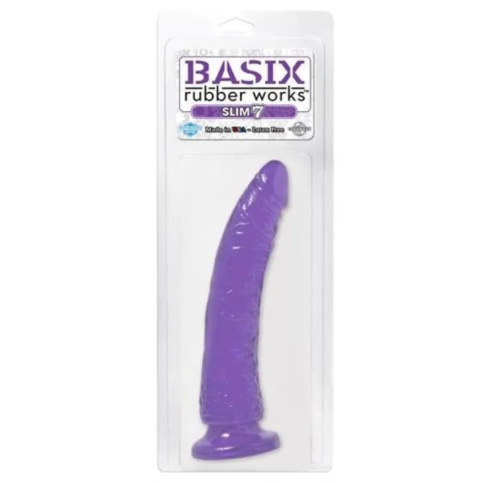 Basix Rubber Works - Slim 7 Inch With Suction Cup - Purple | Pipedream Dildos