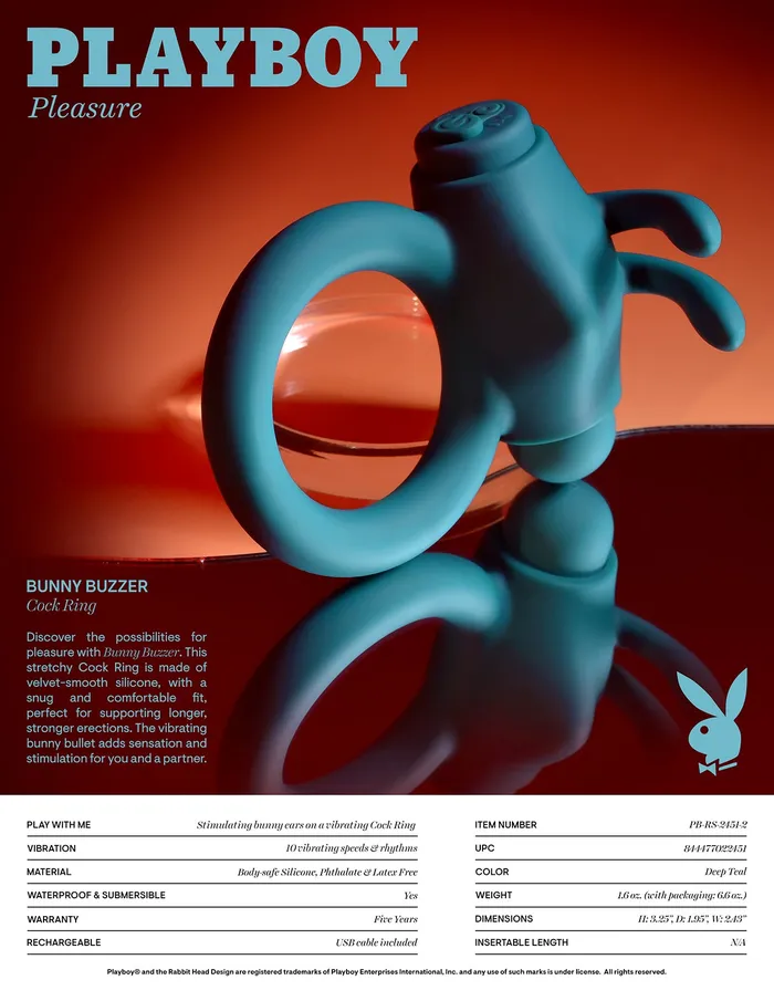 Evolved Novelties Male Sex Toys | Playboy Pleasure Bunny Buzzer Cock Ring - Deep Teal