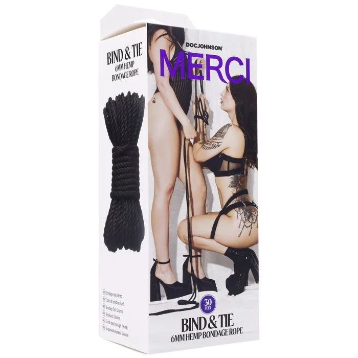 Merci Bind and Tie 6mm Hemp Bondage Rope 30 Feet Black Doc Johnson Restraints