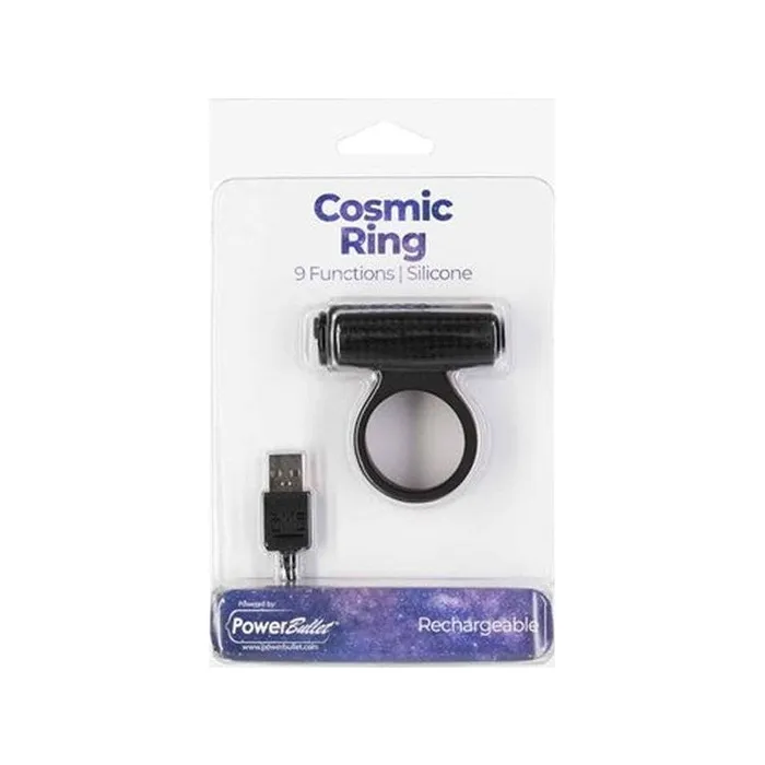 PowerBullet Power Bullet Cosmic Cock Ring w Bullet Black | Male Sex Toys