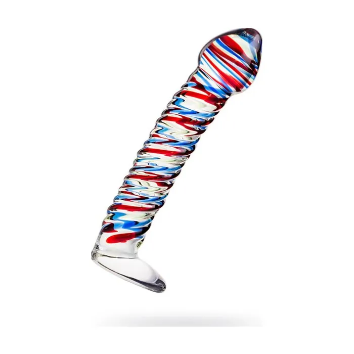 Sexus Glass Dildos Sexus Glass Dildo Stripes w Base BlueRed 16cm