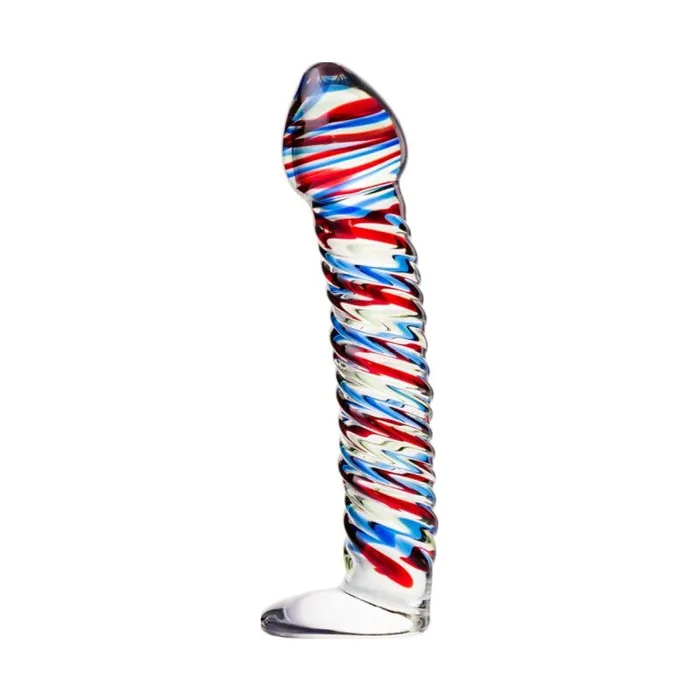 Sexus Glass Dildos | Sexus Glass Dildo Stripes w Base Blue/Red 16cm