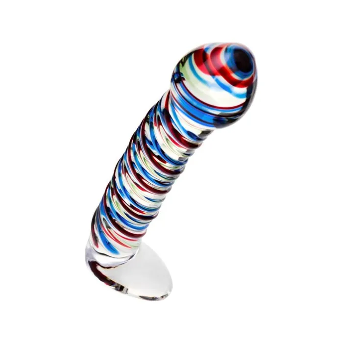 Sexus Glass Dildos | Sexus Glass Dildo Stripes w Base Blue/Red 16cm