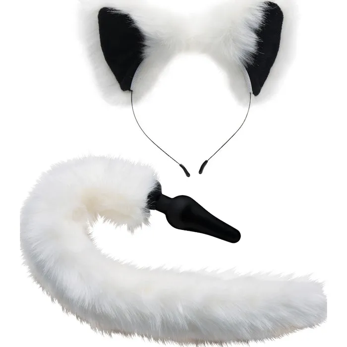 Tailz Anal Plug and Ears Set White Fox Tail Anal