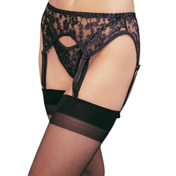 Teddies And Bodies Leg Avenue Lace Garterbelt and Thong One Size Black Black One Size