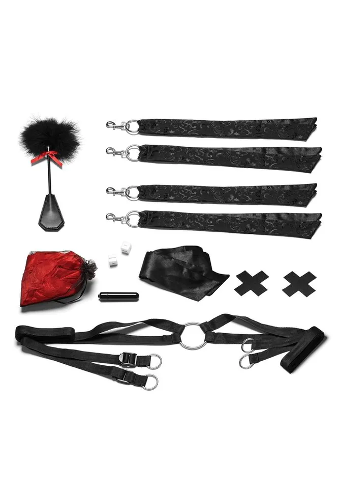 Couples Lux Fetish Lux Fetish Bedspreaders Night Of Romance Satin Cuffs with Rose Petals