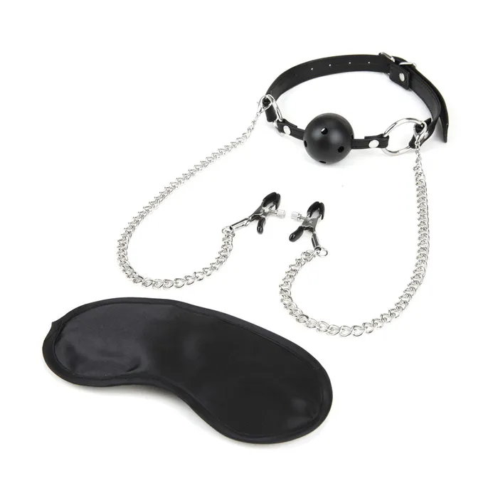 Lux Fetish Breathable Ball Gag With Nipple Clamp Chain Male Sex Toys