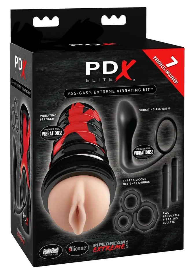 PDX Elite Male Sex Toys Pipedream Extreme Elite AssGasm Vibrating Kit Masturbator with Bullets Pussy