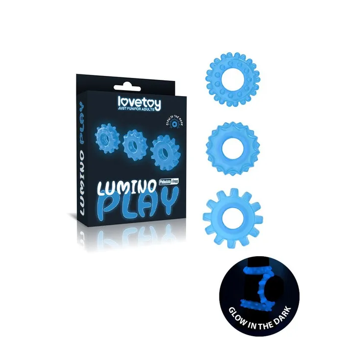 Lovetoy Male Sex Toys Lovetoy Lumino Play GlowInTheDark Cock Ring Set Blue 3 Pieces