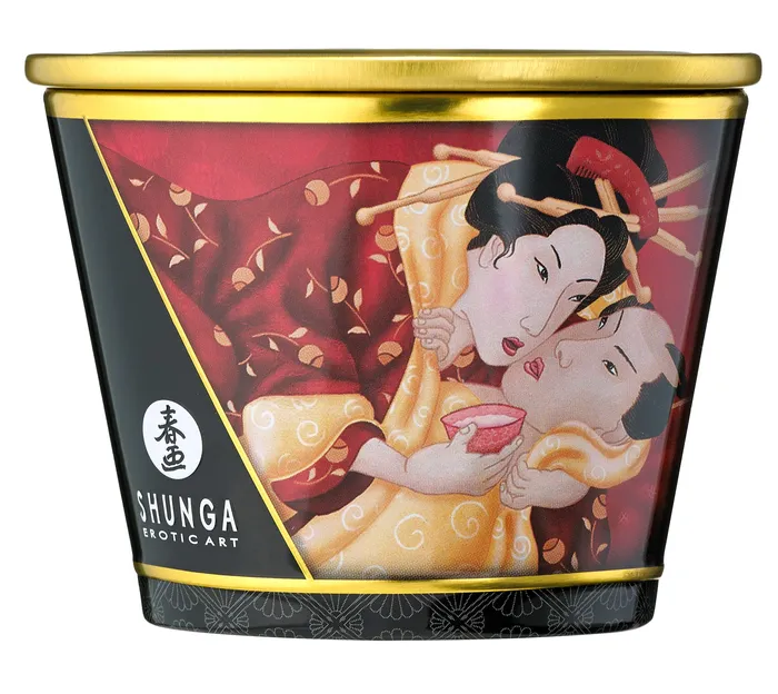 Shunga Couples Massage Candle Sparkling Strawberry Wine