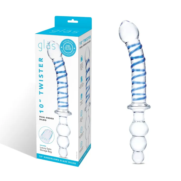 10 Inch Twister DualEnded Dildo Clearblue Glas Dildos