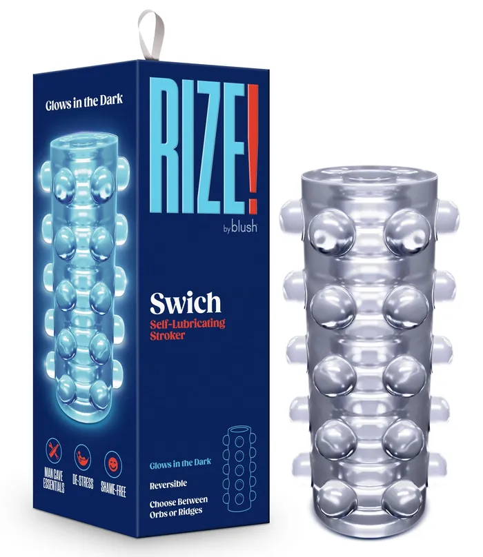 Male Sex Toys Blush Rize Swich Glow in the Dark Self Lubricating Stroker Clear