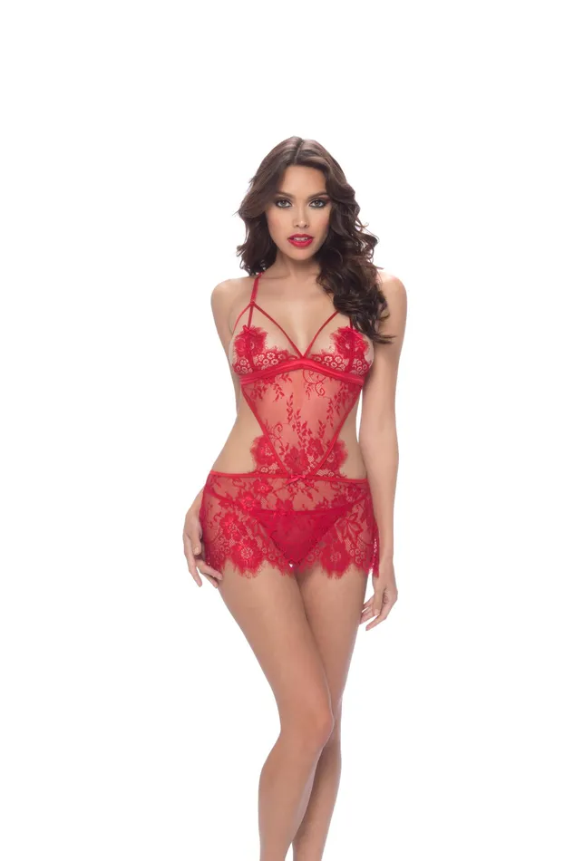 Male Sex Toys Eyelash Lace Apron Babydoll With Tie Back GString Small Medium Red Sale