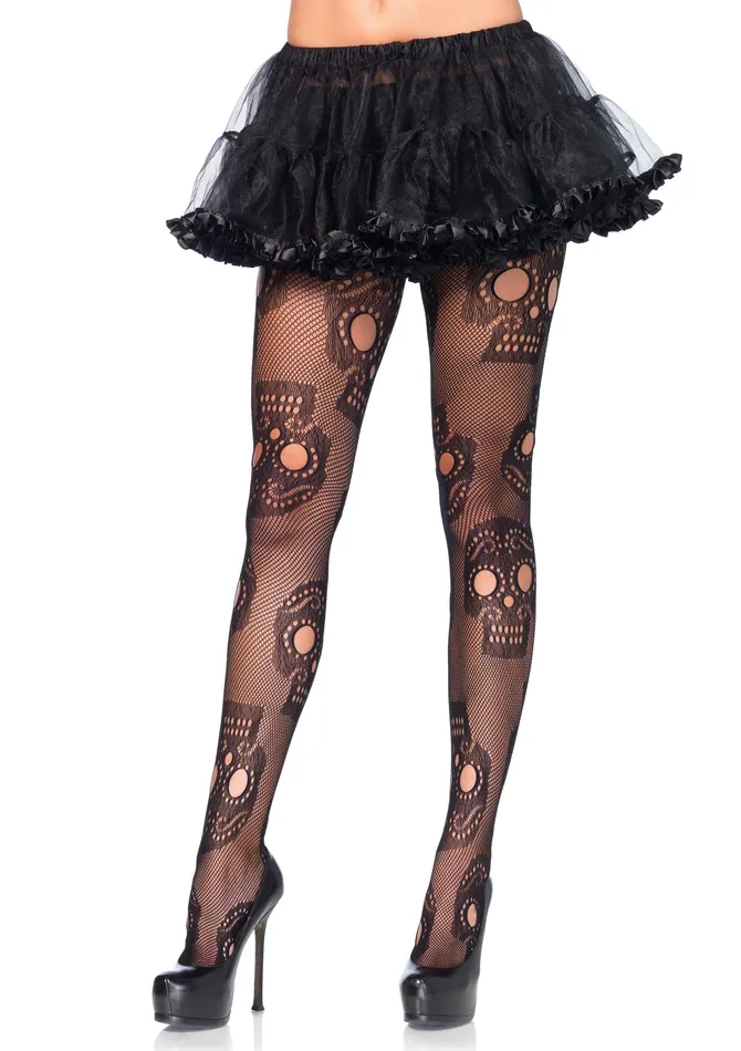 Sugar Skull Net Pantyhose One Size Leg Avenue Teddies And Bodies