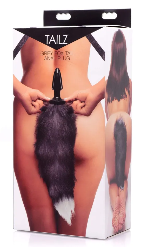 XR Brands Tailz Male Sex Toys Grey Fox Tail Anal Plug