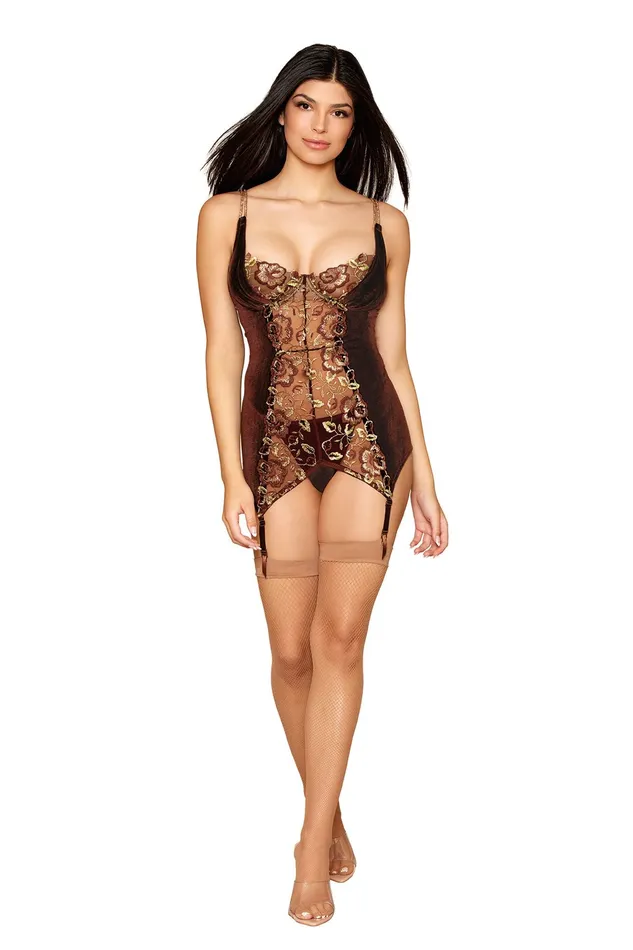 Dreamgirl International Lingerie Couples Espresso Velvet TwoPiece Set