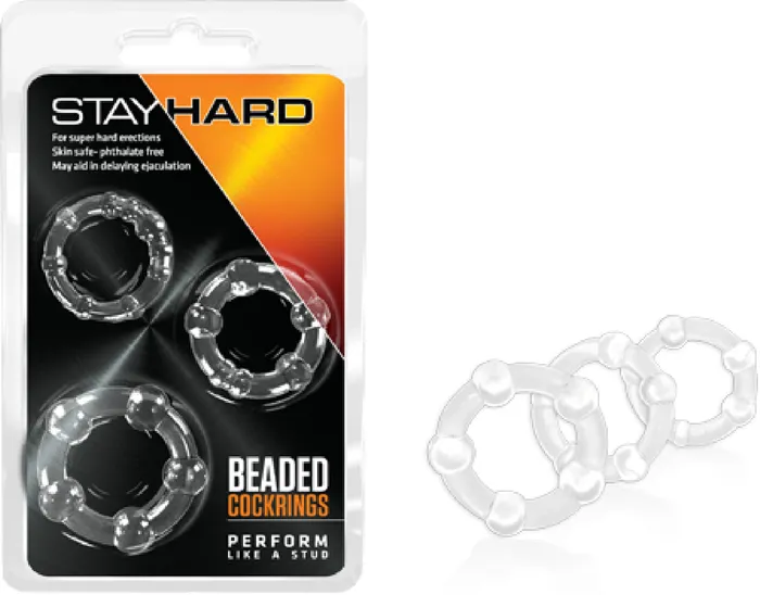 Male Sex Toys Stay Hard Beaded Cock ball Rings Extra Pleasure Lasting Power Clear Blush Novelties