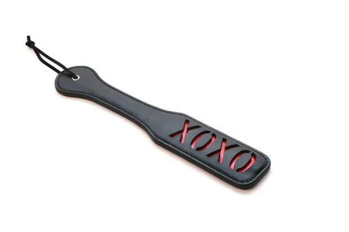 TwoSided Black Leather XOXO Paddle Touch of Fur Restraints