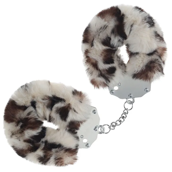 Couples Shots Toys OUCH HeavyDuty Fluffy Cuffs Snow Leopard Snow Leopard Fluffy Restraints